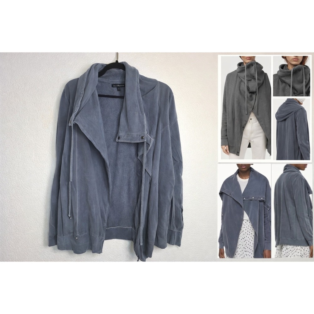AllSaints Brooke Sweat Hoodie Womens Size Large Gray Drape‎ Open Front